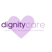 Logo of Dignity Care with a purple heart on a white background