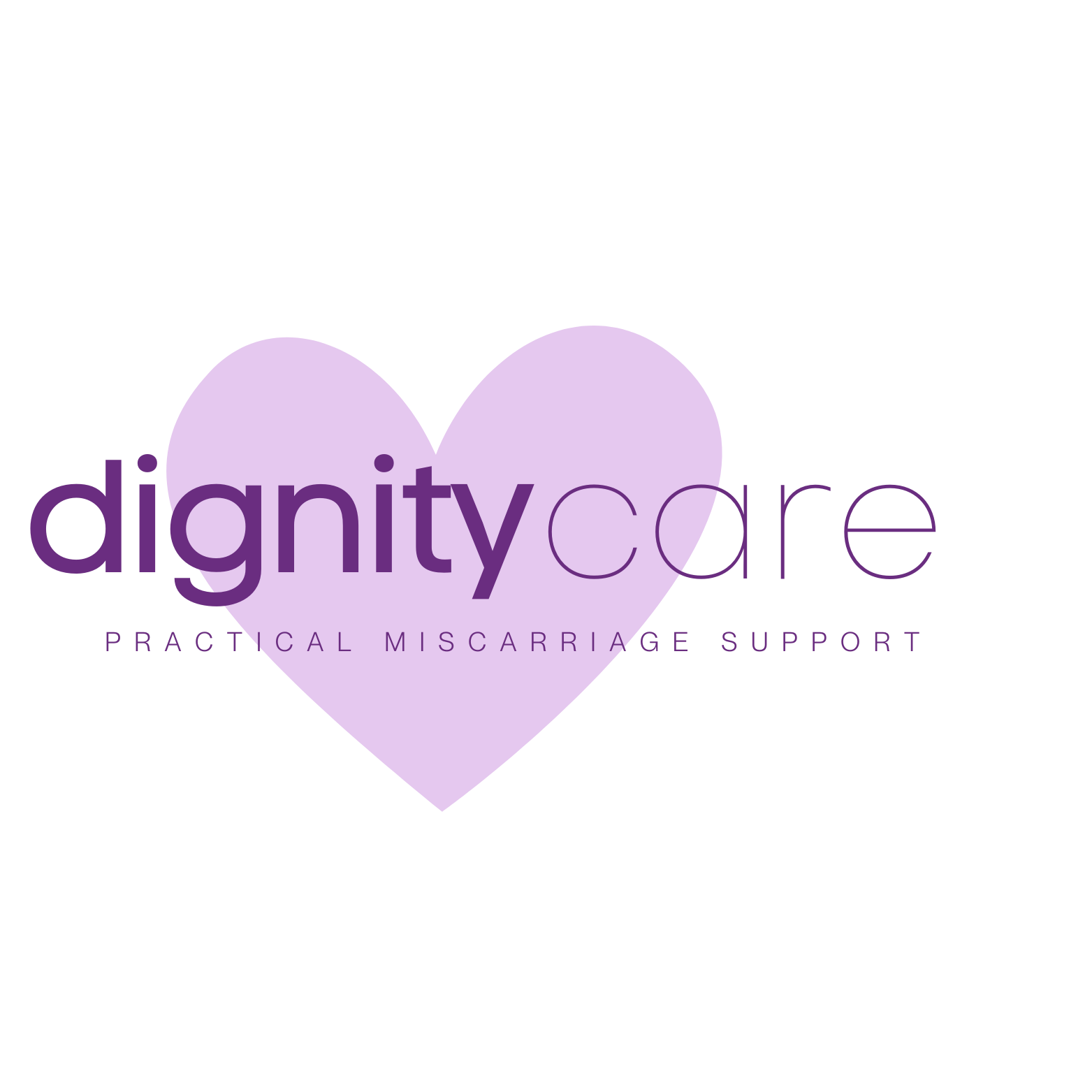 Logo of Dignity Care with a purple heart on a white background